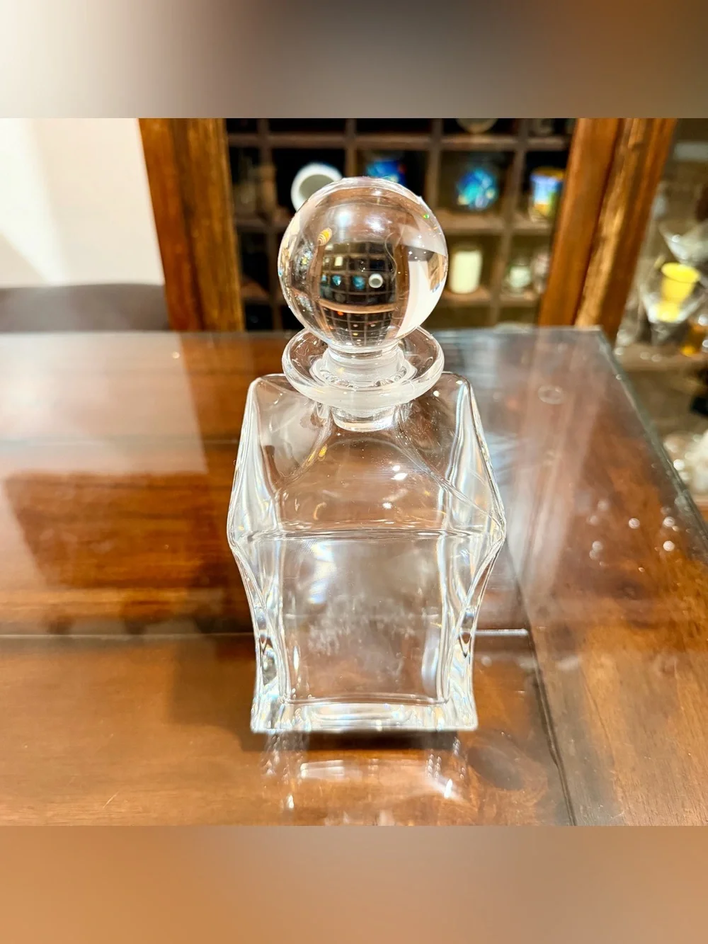 Vintage Crystal Clear Bourbon Decanter Square Design with Stopper Unbranded
